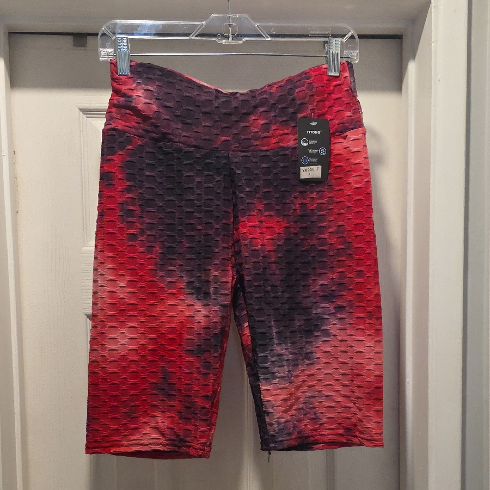 Red and Black Textured Bike Shorts